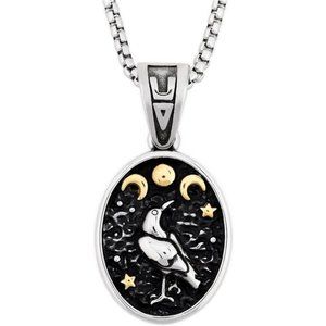 Raven Necklace, Wiccan Raven Triple Moon Goddess Charm Pendant for Men and Women